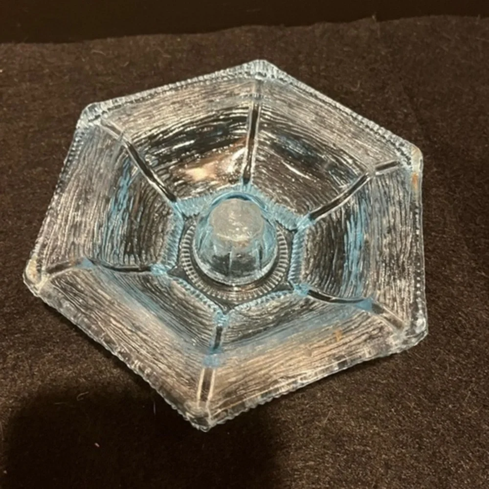 Vintage LE Smith Ice Blue Etched Glass Candlestick Holder